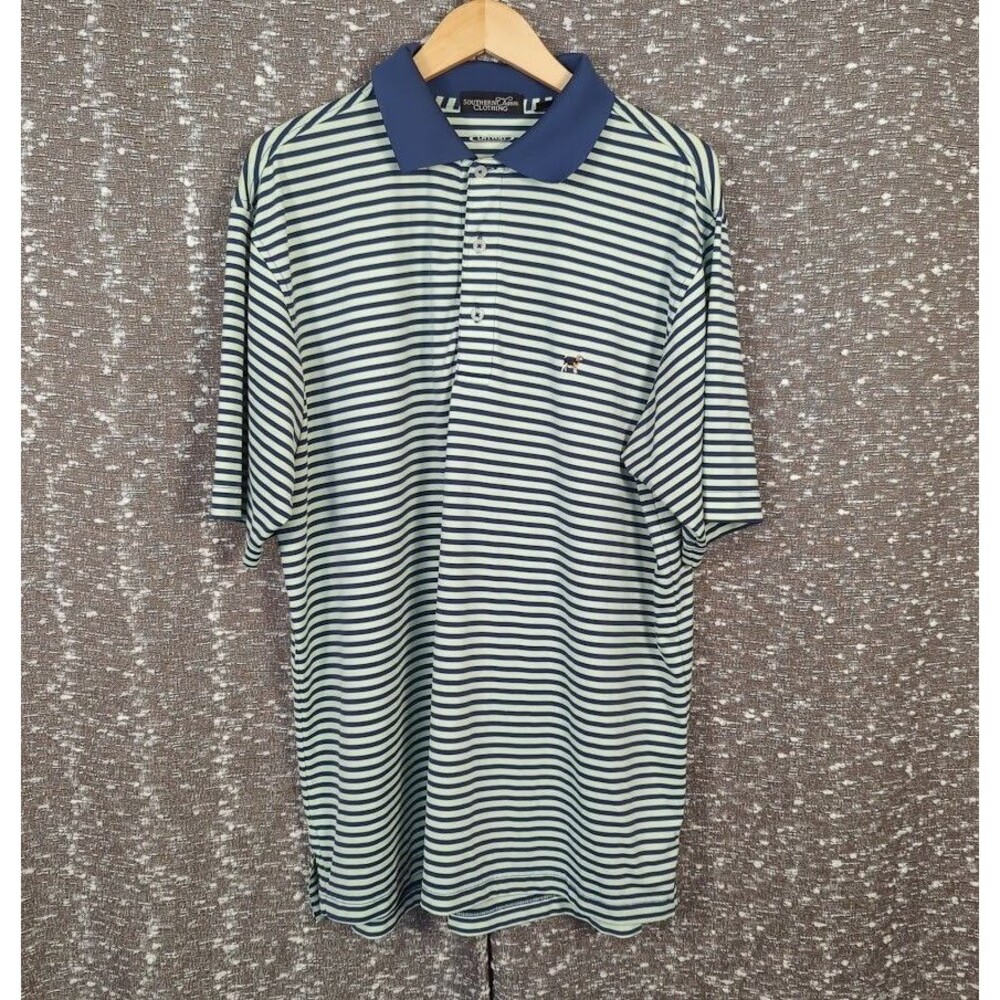 Southern Charm Clothing Striped Polo Shirt Embroidered‎ Dog Logo Men's Medium